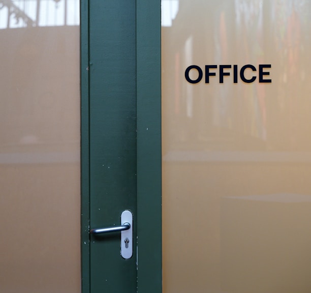 An office door with the word office written on it